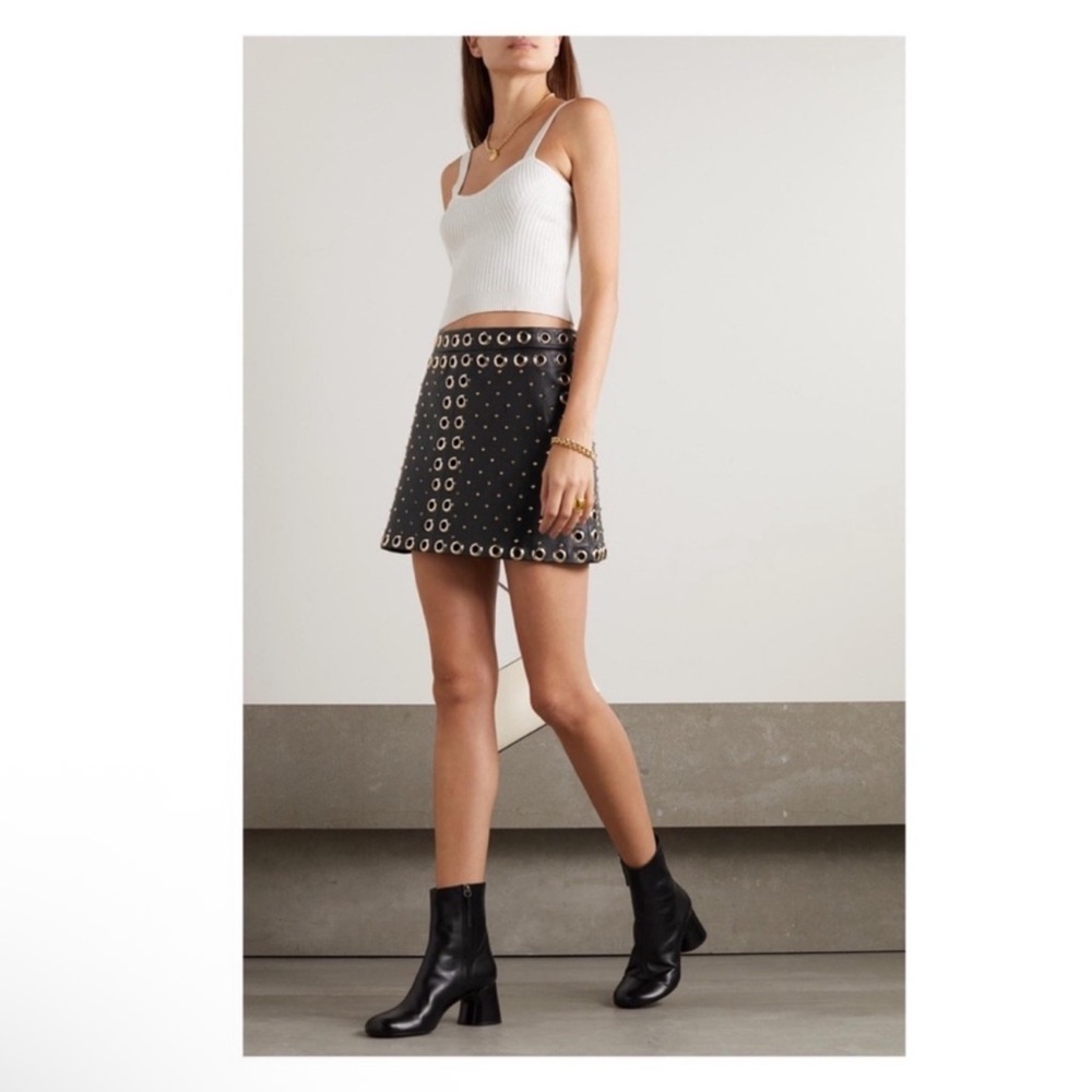 New! ALICE + OLIVIA Embellished Studded Leather Mini Skirt in Black - Picture 5 of 10